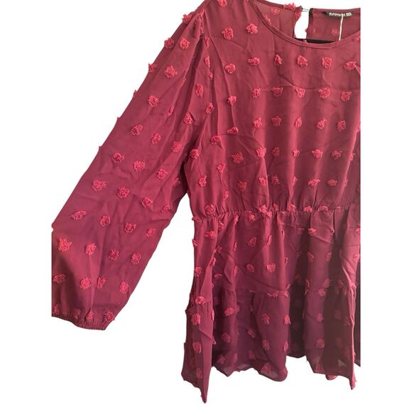 NWT BLOOMCHIC 14 16 Burgundy Tunic Top Balloon Sleeve 3D Flower Poofs #3656 - Picture 3 of 15